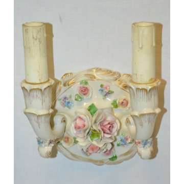 COPPIA ANTICA APPLIQUE CERAMICA Fabris DIPINTO epoca 900 FLOREALE Liberty LAMP