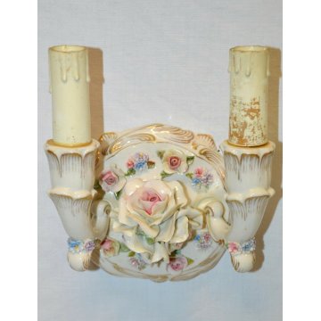 COPPIA ANTICA APPLIQUE CERAMICA Fabris DIPINTO epoca 900 FLOREALE Liberty LAMP