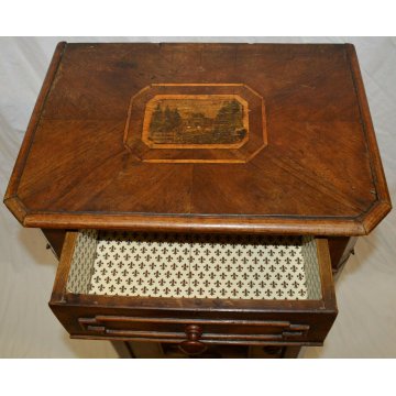 ANTICO COMODINO UMBERTINO DIPINTO epoca 900 LEGNO NOCE marmo OLD NIGHTSTANDS