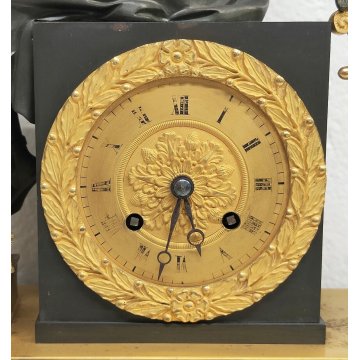 ANTICO OROLOGIO TAVOLO PENDOLO IMPERO Parigina SCULTURA Apollo LIRA DORATO clock