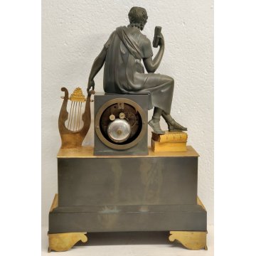 ANTICO OROLOGIO TAVOLO PENDOLO IMPERO Parigina SCULTURA Apollo LIRA DORATO clock