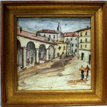 PICCOLO QUADRO DIPINTO ACQUERELLO Luigi Fumagalli ARCHITETTURA CITTA PORTICI 900