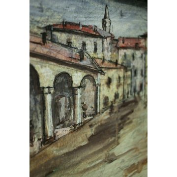 PICCOLO QUADRO DIPINTO ACQUERELLO Luigi Fumagalli ARCHITETTURA CITTA PORTICI 900