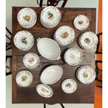 ANTICO SERVIZIO PIATTI 77pz CERAMICA Bassanese DECORATO A MANO FIORI FRUTTA 1938