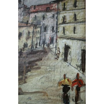 PICCOLO QUADRO DIPINTO ACQUERELLO Luigi Fumagalli ARCHITETTURA CITTA PORTICI 900