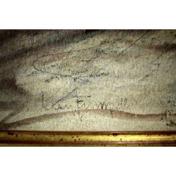 PICCOLO QUADRO DIPINTO ACQUERELLO Luigi Fumagalli ARCHITETTURA CITTA PORTICI 900