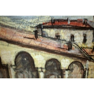 PICCOLO QUADRO DIPINTO ACQUERELLO Luigi Fumagalli ARCHITETTURA CITTA PORTICI 900