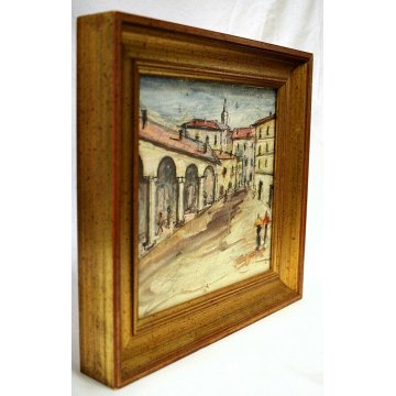 PICCOLO QUADRO DIPINTO ACQUERELLO Luigi Fumagalli ARCHITETTURA CITTA PORTICI 900