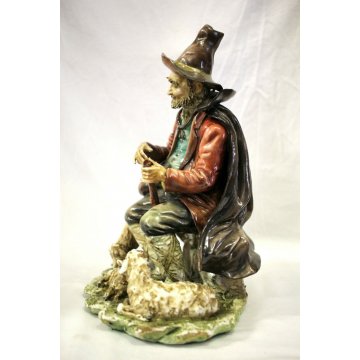 SCULTURA TUTTOTONDO CAPODIMONTE NAPOLI PORCELLANA POLICROMA PASTORE PECORE