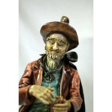 SCULTURA TUTTOTONDO CAPODIMONTE NAPOLI PORCELLANA POLICROMA PASTORE PECORE