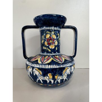 VASO VINTAGE MAIOLICA BIANSATO Blue DECORO CAVALLO LIGURIA PORTOVENERE ANNI '60