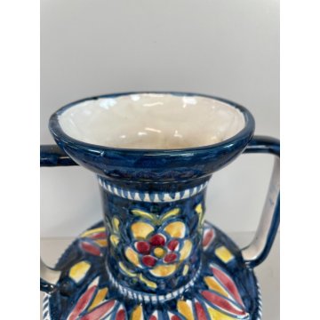 VASO VINTAGE MAIOLICA BIANSATO Blue DECORO CAVALLO LIGURIA PORTOVENERE ANNI '60