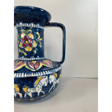 VASO VINTAGE MAIOLICA BIANSATO Blue DECORO CAVALLO LIGURIA PORTOVENERE ANNI '60