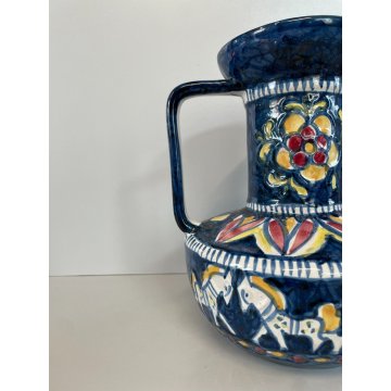 VASO VINTAGE MAIOLICA BIANSATO Blue DECORO CAVALLO LIGURIA PORTOVENERE ANNI '60