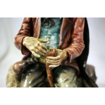 SCULTURA TUTTOTONDO CAPODIMONTE NAPOLI PORCELLANA POLICROMA PASTORE PECORE