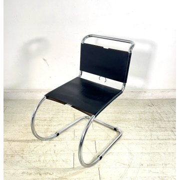 SEDIA DESIGN ATTR. Mies Van Der Rohe MR10 BAUHAUS ACCIAIO CROMATO CUOIO NERO '70