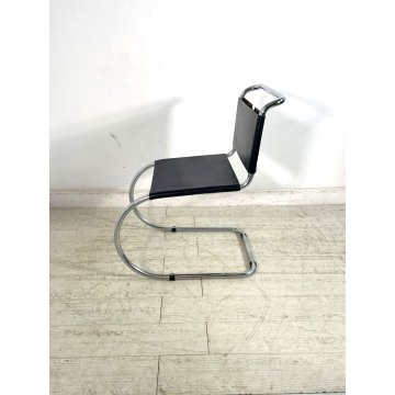 SEDIA DESIGN ATTR. Mies Van Der Rohe MR10 BAUHAUS ACCIAIO CROMATO CUOIO NERO '70