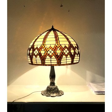 GRANDE LAMPADA STILE TIFFANY VINTAGE 2 LUMI TAVOLO ABATJOUR ART NOUVEAU 66 cm/h