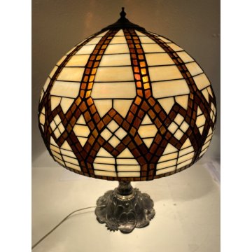 GRANDE LAMPADA STILE TIFFANY VINTAGE 2 LUMI TAVOLO ABATJOUR ART NOUVEAU 66 cm/h