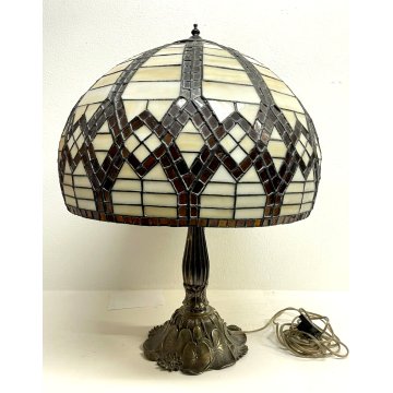 GRANDE LAMPADA STILE TIFFANY VINTAGE 2 LUMI TAVOLO ABATJOUR ART NOUVEAU 66 cm/h