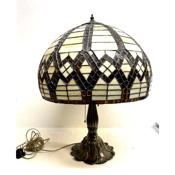 GRANDE LAMPADA STILE TIFFANY VINTAGE 2 LUMI TAVOLO ABATJOUR ART NOUVEAU 66 cm/h