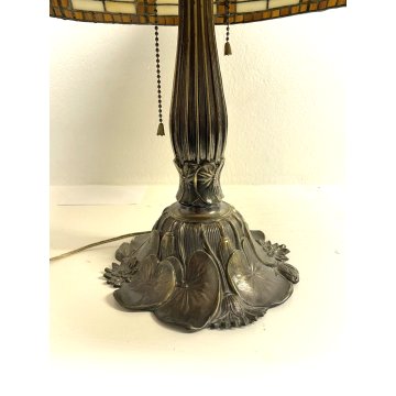 GRANDE LAMPADA STILE TIFFANY VINTAGE 2 LUMI TAVOLO ABATJOUR ART NOUVEAU 66 cm/h