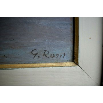 QUADRO DIPINTO OLIO TAVOLA G.Rossi PAESAGGIO LACUSTRE LAGO ORTA ISOLA SAN GIULIO