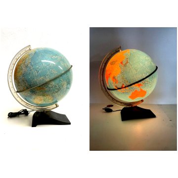 MAPPAMONDO LUMINOSO VINTAGE GLOBO TERRESTRE De Agostini 40 cm/h FUNZIONANTE 1956