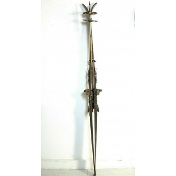 ANTICO PAIO SCI STORICI LEGNO BASTONCINI BAMBU' ATTACCHI VIBRAM LUNG.195 cm '800