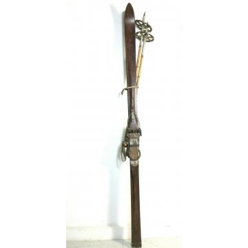ANTICO PAIO SCI STORICI LEGNO BASTONCINI BAMBU' ATTACCHI VIBRAM LUNG.195 cm '800
