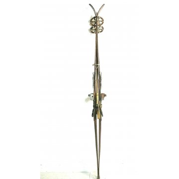 ANTICO PAIO SCI STORICI LEGNO BASTONCINI BAMBU' ATTACCHI VIBRAM LUNG.195 cm '800