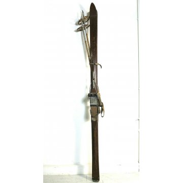 ANTICO PAIO SCI STORICI LEGNO BASTONCINI BAMBU' ATTACCHI VIBRAM LUNG.195 cm '800