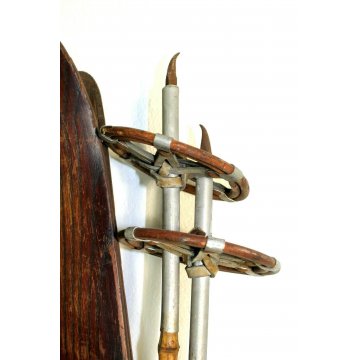 ANTICO PAIO SCI STORICI LEGNO BASTONCINI BAMBU' ATTACCHI VIBRAM LUNG.195 cm '800