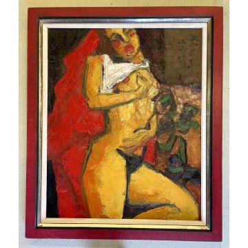 GRANDE QUADRO DIPINTO OLIO Gernot KISSEL 1990 NUDO FIGURA FEMINILE 99 x 118 cm