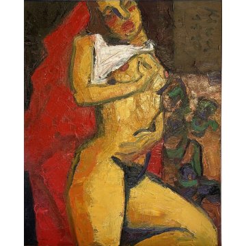 GRANDE QUADRO DIPINTO OLIO Gernot KISSEL 1990 NUDO FIGURA FEMINILE 99 x 118 cm