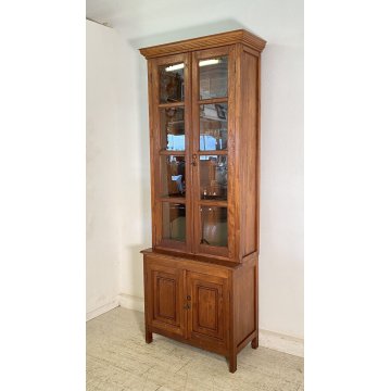 ANTICA CREDENZA VETRINA PRIMI 900 TEAK DISPENSA ALZATA DOPPIO CORPO LIBRERIA OLD