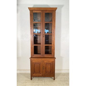 ANTICA CREDENZA VETRINA PRIMI 900 TEAK DISPENSA ALZATA DOPPIO CORPO LIBRERIA OLD