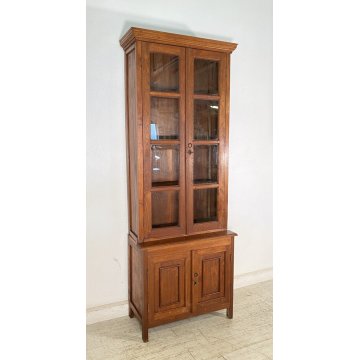 ANTICA CREDENZA VETRINA PRIMI 900 TEAK DISPENSA ALZATA DOPPIO CORPO LIBRERIA OLD