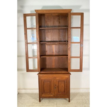 ANTICA CREDENZA VETRINA PRIMI 900 TEAK DISPENSA ALZATA DOPPIO CORPO LIBRERIA OLD