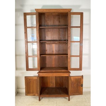 ANTICA CREDENZA VETRINA PRIMI 900 TEAK DISPENSA ALZATA DOPPIO CORPO LIBRERIA OLD