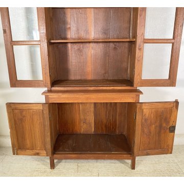 ANTICA CREDENZA VETRINA PRIMI 900 TEAK DISPENSA ALZATA DOPPIO CORPO LIBRERIA OLD