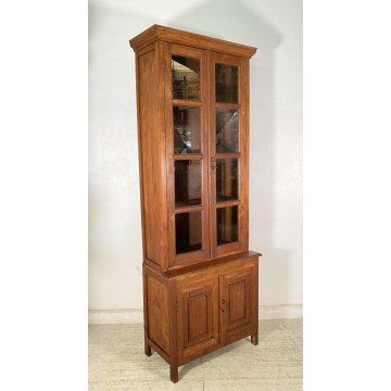 ANTICA CREDENZA VETRINA PRIMI 900 TEAK DISPENSA ALZATA DOPPIO CORPO LIBRERIA OLD