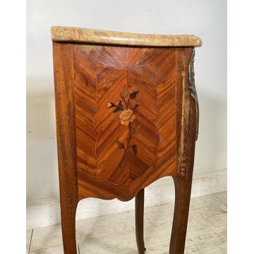 ANTICA COPPIA COMODINO MARMO Stile Luigi XV LEGNO INTARSIATO COMODINI PRIMI 1900