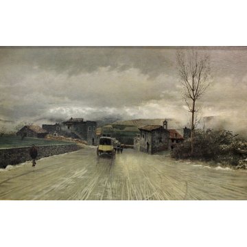 GRANDE QUADRO COPIA STAMPA DIPINTO De Nittis  "La traversata degli Appennini" 