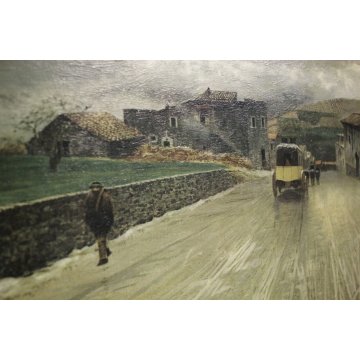 GRANDE QUADRO COPIA STAMPA DIPINTO De Nittis  "La traversata degli Appennini" 