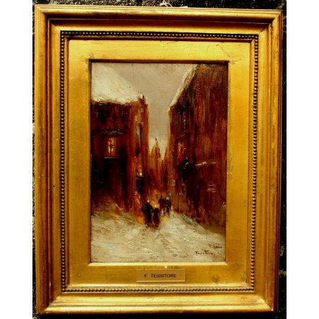 ANTICO QUADRO DIPINTO OLIO Fulvio Tessitore PAESAGGIO INVERNO NEVE NAPOLI '800  