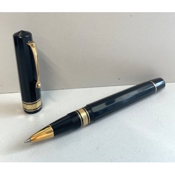 PENNA SFERA OMAS MILORD BALLPOINT PEN NERA SFACCETTATA DORATA ROLLER ITALIA