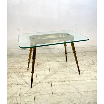 TAVOLINO SALOTTO DESIGN VETRO OTTONE LEGNO MIDCENTURY TABLE 1950 VINTAGE