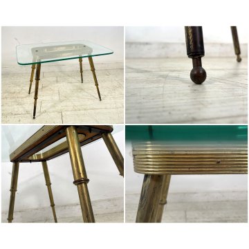 TAVOLINO SALOTTO DESIGN VETRO OTTONE LEGNO MIDCENTURY TABLE 1950 VINTAGE