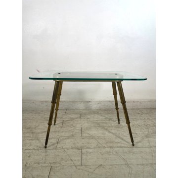 TAVOLINO SALOTTO DESIGN VETRO OTTONE LEGNO MIDCENTURY TABLE 1950 VINTAGE